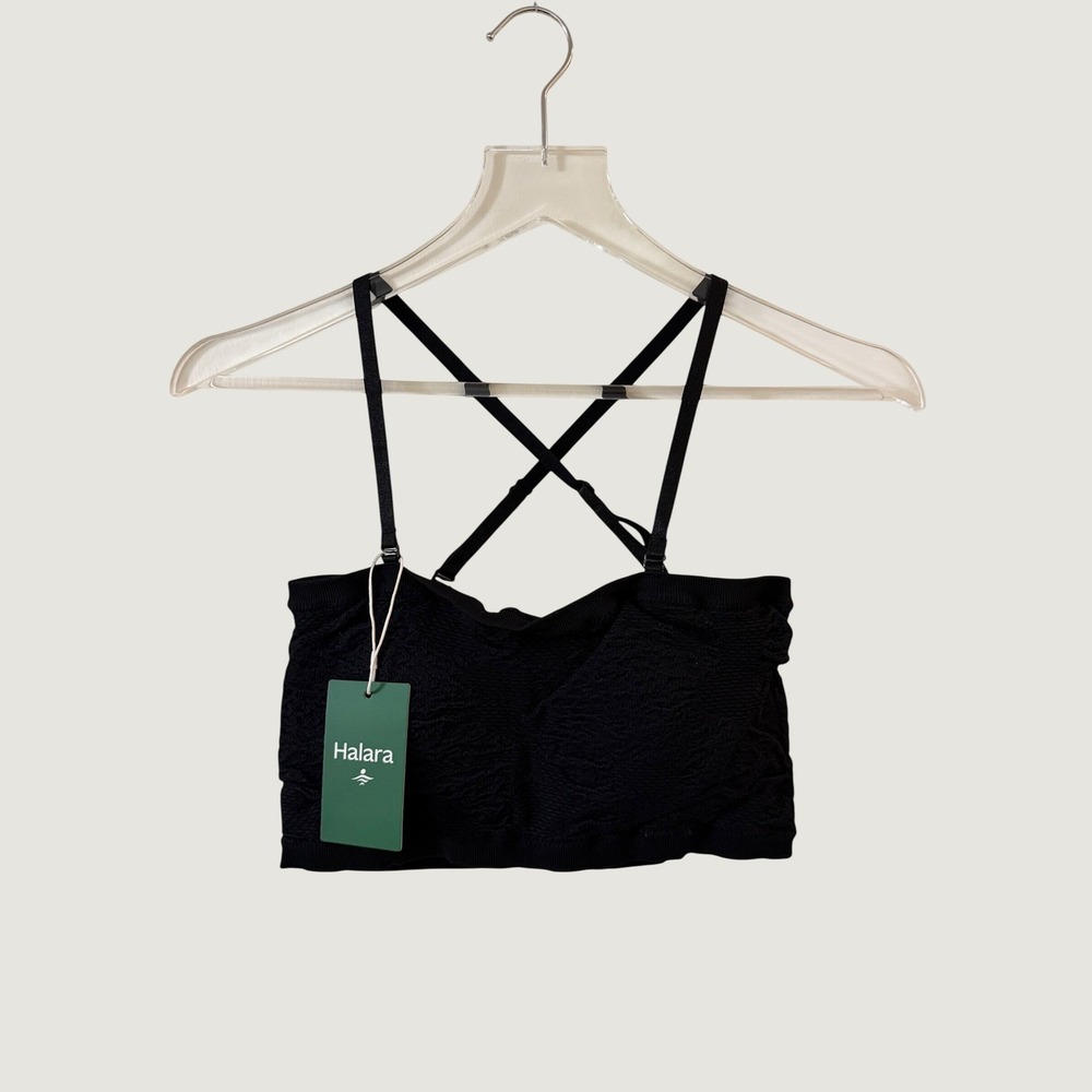 Halara Black Seamless Textured Bubble Bandeau Crop Top small NWT